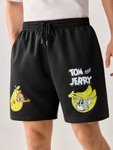 Strevion TOM & JERRY Men's Casual Versatile Tom And Jerry Element Printed Shorts - Black - View 4