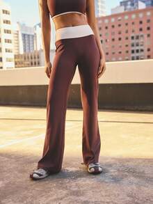 Aralina Leisurewear Active Women's 3 Piece Burgundy Three Pieces Boot Cut Legging Set Crop Top Bolero Long Sleeve Layering Tee High Wide Waistband Stretch Knit Flattering Studio Street Style Set Top Set Bottom - Brown - View 15