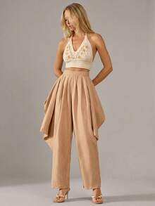 Bóhologie Damen Frühling Sommer Hose Lange Länge Braun Harem Hose Plissiert Baggy Leinen Drapierte Weite Beine Ballon Bündchen Lässiger Schnitt Hoher Bund Strand Lässig - Beige - Übersicht 10