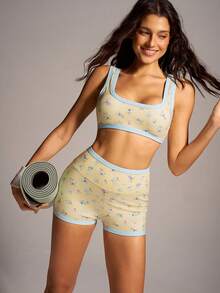 VARSIVA Women's Versatile Floral Print Contrast Color Tank Top And Casual Shorts Sports Set - Multicolor - View 5