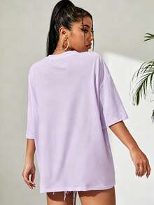 Camiseta de hombros caídos unicolor - Lila Púrpura - Ver 2
