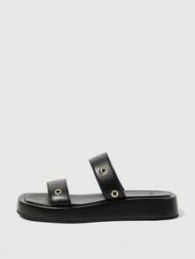 HighSole Spring And Summer New Metal Rivets Double With Open Toes Thick Bottom Black Personalized  Sandals Women Wear Shopping Travel Versatile - Black - View 2