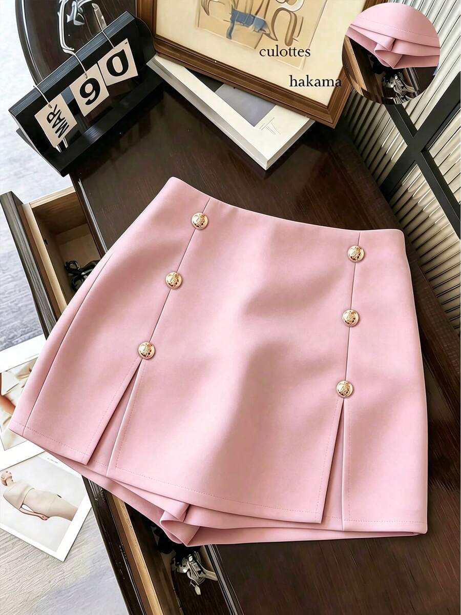 Franclia Women's Summer Elegant Commuter Solid Color Shorts - Pink - View 1