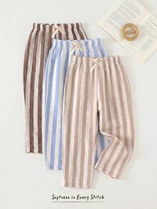 Cozy Pixies Young Boy Young Girls Decorative Webbing Elastic Waist Long Pants 3-Piece Set, Versatile And Comfortable, Suitable For Outings, Street Style, Home, Parties - Multicolor - View 4