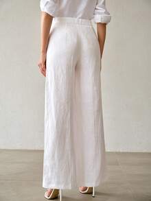 MOTF PREMIUM WOMEN'S SPRING/SUMMER 100% LINEN COMFORTABLE LONG SUIT PANTS - White - View 4