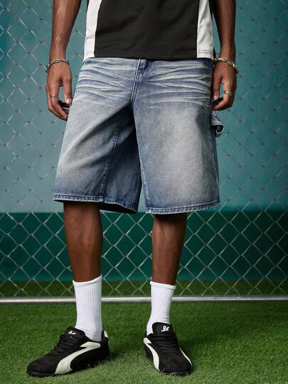 EVRINFINITE Men's Casual Fashionable Street Bermuda Wide Leg Denim Shorts For Daily Commute, Summer  Jorts Men