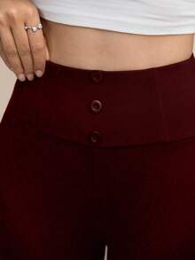 Modelyn Women's Waist Button Design Versatile Casual Comfortable Leggings - Burgundy - View 7