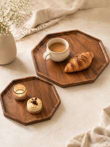 1 pieza Bandeja octagonal de madera para múltiples propósitos como ensaladas, postres, frutas, frutos secos y aperitivos, con superficie pulida - Perfecta para decoración de cocina y exhibición en la mesa, Navidad, vuelta al colegio, fiestas - Color del registro - Ver 8