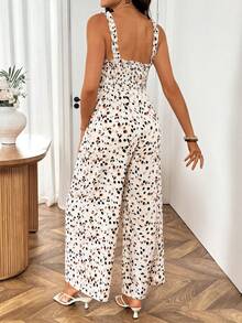 SHEIN Jumpsuit Hamil Bermotif dengan Kaki Lebar dan Fungsi Menyusui, Cocok untuk Dipakai Sehari-hari dan Liburan Musim Panas. - Krem - View 8
