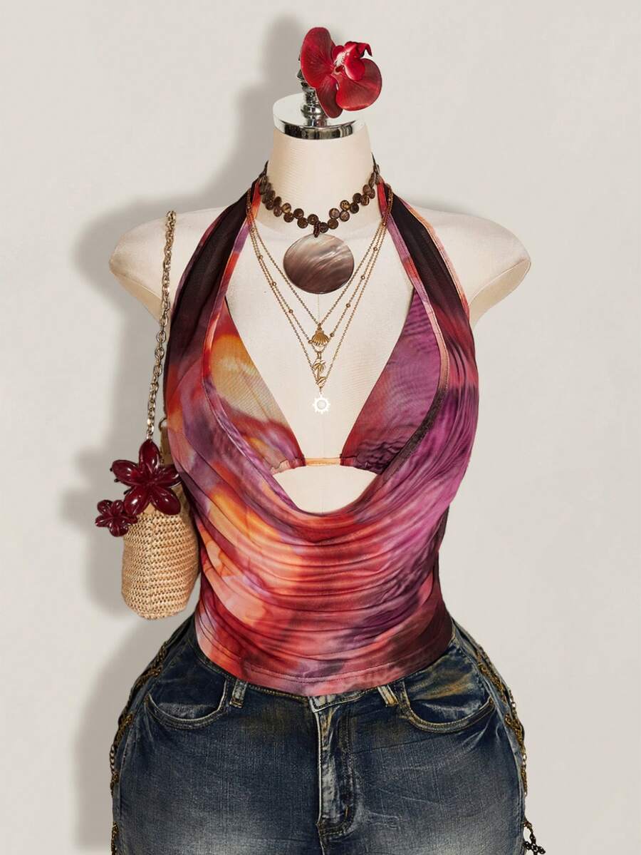 SHEIN ICON Plus Size 2pcs Summer Going Out Beach Hawaii Party Homecoming Concert Club Glitter Backless Women Tank Tops & Camis - Red Violet - View 1