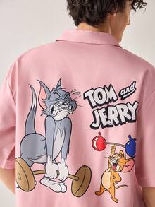 Strevion TOM & JERRY 男士休闲 Jerry & Tom 运动印花短袖衬衫 - 粉色 - 查看 3