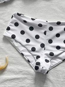 Bonvoyette Heart-Shaped Neckline Polka Dot Ice Silk Print Soft Fabric Twisted Cup Cute Bikini Two-Piece Swimsuit - Multicolor - View 6