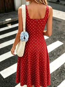 Pariaura Women's Fashion Elegant Printed Waist-Cinched Dress - Red and White - View 2