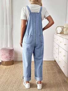 Breezaya Women's Pocket Button Front Denim Overalls - Blue - View 3