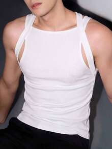 Manfinity Dauomo Men's Hollow Out Tight Fit Sexy Tank Top - White - View 1