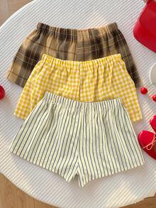 Comfortcana Women's Summer Casual Plaid & Striped Shorts 3pcs Set - Multicolor - View 2