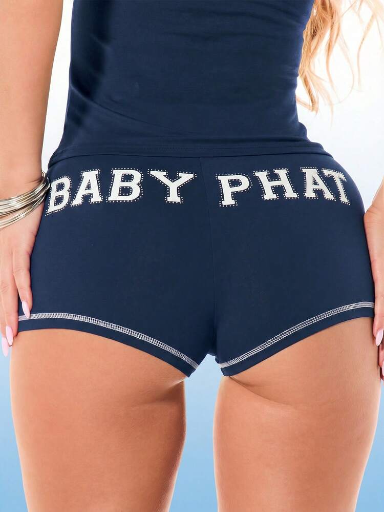 BABYPHAT Short de mi-hauteur en jersey avec imprimé logo et surpiqûres contrastées, Coupe du monde 2026 Streetwear sportif chic pour le jour de match, Football Blokecore