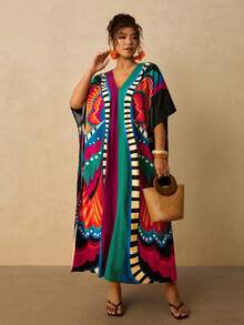 Travachic Vestido largo versátil, holgado y adelgazante para mujer de talla grande, casual para vacaciones - Multicolor - Ver 7