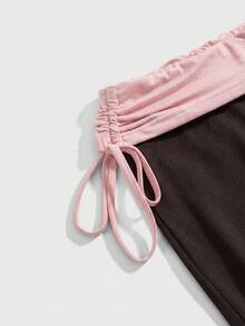ROMWE Grunge Punk Versatile Black Drawstring Women's Flare Long Pants - Multicolor - View 4
