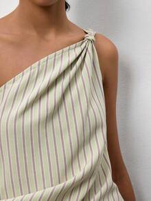 Maija Damen One-Shoulder Top mit verdrehtem Saum, asymmetrisches gestreiftes Top, Vintage Old Money Lehrerinnen-Stil, romantische Mode, vielseitiges Sommer-Party-Top für Strand, Urlaub, Ausflüge, Abschlussfeier, elegante Bluse, lässiges Hemd, formelle Kleidung für Arbeit und Büro - Verschiedenfarbig - Übersicht 6