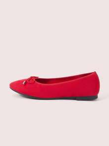 CUCCOO DOLLMOD Women's Shoes Round Toe Red Suede Texture Comfortable Bow Ballet Flats, Soft Imitation Suede Casual Shoes, Weddings, Parties, Daily Wear - Bordeaux - View 2