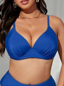 Swim Vcay 2026 Spring/Summer New Solid Color One-Piece Sexy Push-Up Underwire Hard Cup Elegant Double Strap Swimsuit Casual Fashion Vacation Style Beach Swimwear - Royal Blue - View 6
