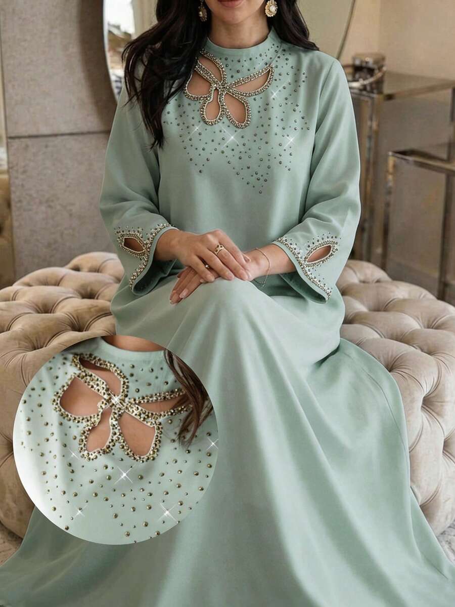 Al Najma 女款素色時尚優雅長款阿拉伯長裙 - 藍色 - 查看 1