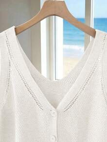 Franclia Women's Casual Minimalist Vintage Comfortable Commuter Suitable Beach Vacation Wear V-Neck Sleeveless Slimming Plus Size Knit Spring Summer White - White - View 4