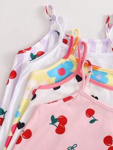 [5pcs Randomly Sent 1pc]Young Girl 1pc Pink Comfortable Sweet Cute Printed Knit Strappy Dress - Multicolor - View 3