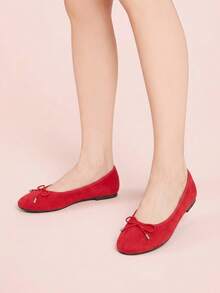 CUCCOO DOLLMOD Women's Shoes Round Toe Red Suede Texture Comfortable Bow Ballet Flats, Soft Imitation Suede Casual Shoes, Weddings, Parties, Daily Wear - Bordeaux - View 7