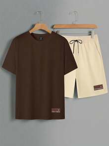 KRYTIVO Ensemble 2 pièces grande taille pour hommes, Top à col rond et manches courtes de couleur unie, et short. Tenue décontractée et confortable - Multicolore - Voir 3