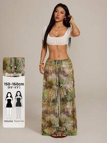 SHEIN PETITE Women's Minimalist Printed Casual Pants - Multicolor - View 2