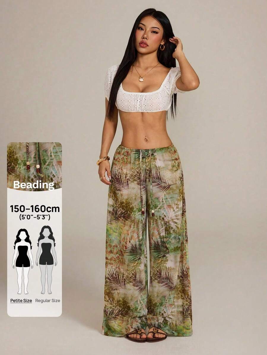 SHEIN PETITE Women's Minimalist Printed Casual Pants