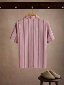 Manfinity CasualCool Men Casual Fashion Versatile Summer Button-Down Short Sleeve Striped Shirt - Pink - View 2