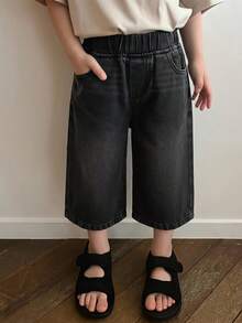 DAZY Straight Knee Length Washed Casual Young Boys Denim Shorts Summer - Black - View 4