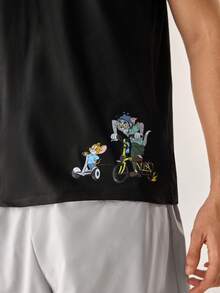 Strevion TOM & JERRY Kaos Pria Minimalis Motif Grafis , Kerah Bulat, Lengan Pendek, Musim Panas - Hitam - View 5