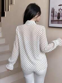 Modelyn 法式溫柔風蝴蝶結長袖秋季顯瘦優雅粉色女款襯衫 - 黑與白 - 查看 3