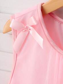 SHEIN Elegante vestido de niña con volantes y decoración de perlas en malla - Rosa - Ver 5