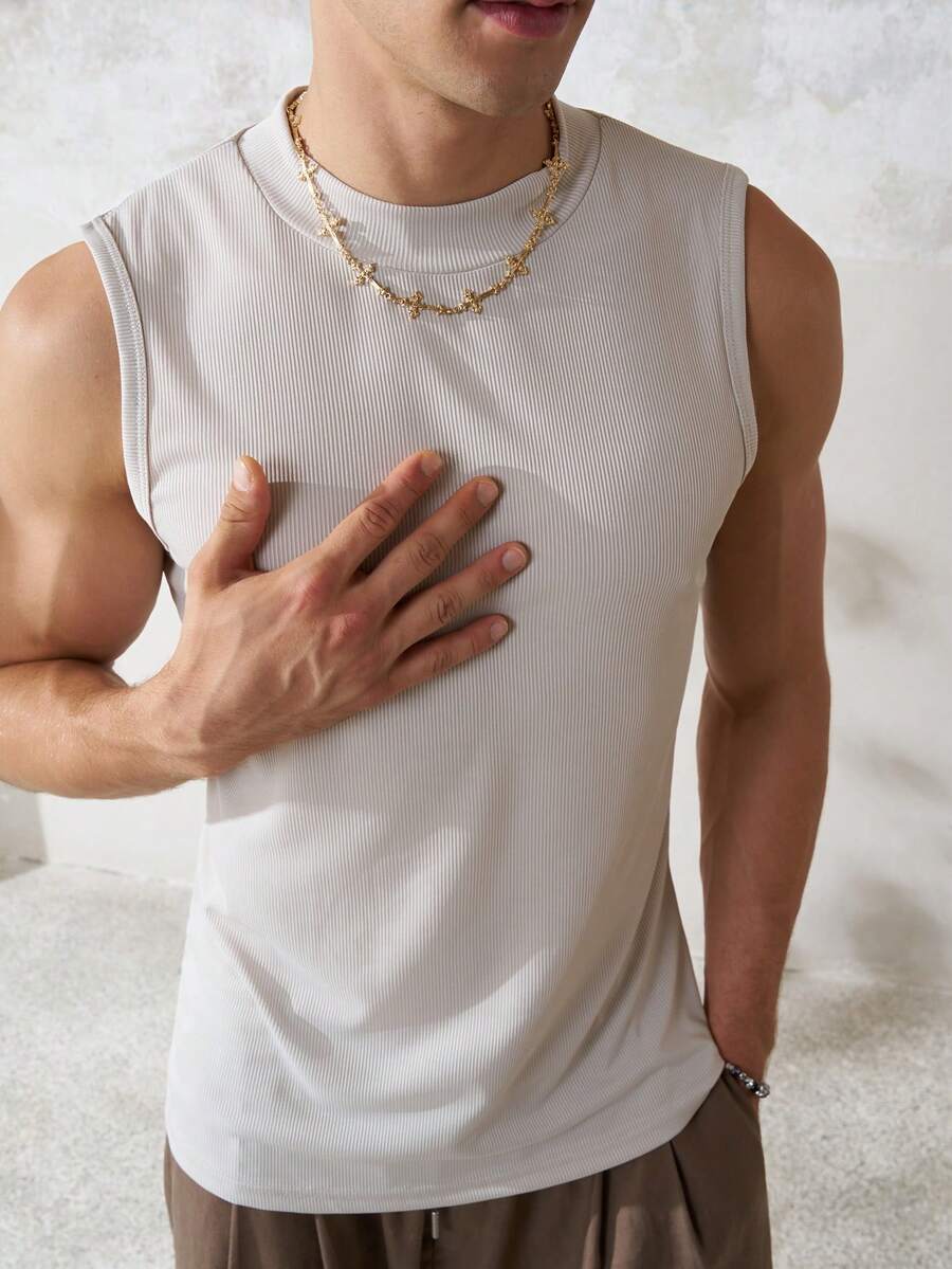Airaco Camiseta de cuello alto acanalada estilo vintage para vacaciones de verano - Albaricoque - Ver 1
