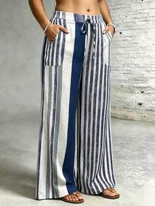 Selamara Summer Vacation Geometric Asymmetrical Print Loose Plus Size Casual Pants Fall - Multicolor - View 1