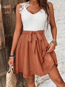 SHEIN Frenchy Women's Applique Decor Colorblock Sleeveless Vacation Dress - Orange - View 3