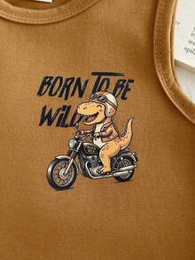SHEIN 3pcs Baby Boy Letter Stripe Cartoon Dinosaur Print Casual Tank Top Romper - Multicolor - View 9