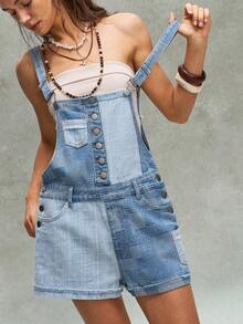 Bohemela Women's Colorblock Patchwork Romper Vacation Light Blue Summer Boho - Blue - View 3
