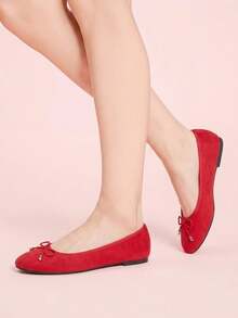 CUCCOO DOLLMOD Women's Shoes Round Toe Red Suede Texture Comfortable Bow Ballet Flats, Soft Imitation Suede Casual Shoes, Weddings, Parties, Daily Wear - Bordeaux - View 8