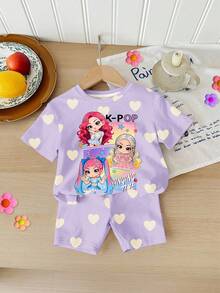 Young Girl Casual Simple Short Sleeve & Shorts 2 Pieces Set Suitable For Summer - White - View 3