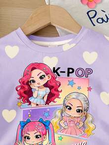 Young Girl Casual Simple Short Sleeve & Shorts 2 Pieces Set Suitable For Summer - White - View 5