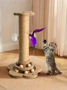 1PC Cat Scratching Post Mat Durable Climbing Frame With Track Ball And Hanging Toy Artificial Feather For Indoor Outdoor Small Medium Cats Entertainment Play - Small Size 40cm - View 2