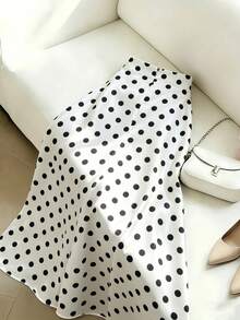 Selianne 新款編織圓點緞帶設計金屬扣優雅休閒女款裙 - 黑與白 - 查看 2