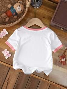 THE POWERPUFF GIRLS X SHEIN Camiseta casual de manga corta con cuello redondo y estampado de letras de dibujos animados para niña bebé - Blanco - Ver 2