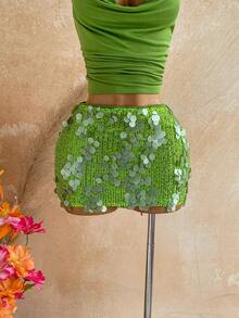 Soleia Pink Sequin Vacation Women's 2 Pieces Set,No Breast Pads - Green - View 3